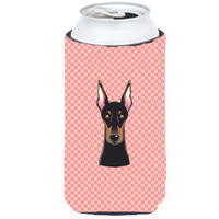 Checkerboard Pink Doberman Tall Boy Beverage Insulator Hugger BB1245TBC