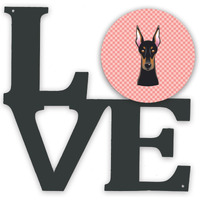 "Caroline's Treasures Checkerboard Pink Doberman Metal Artwork Love wall-decor, Multicolor"