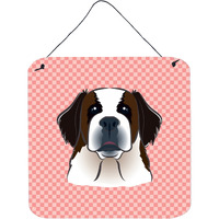 "Caroline's Treasures Checkerboard Pink Saint Bernard Wall or Door Hanging Prints, 6 x 6"""
