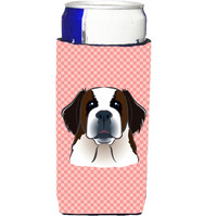 Checkerboard Pink Saint Bernard Ultra Beverage Insulators for slim cans BB1246MUK