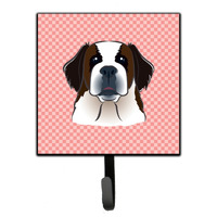 "Caroline's Treasures BB1246SH4 Checkerboard Pink Saint Bernard Leash or Key Holder, Small, Multicolor"