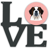 "Caroline's Treasures Checkerboard Pink Saint Bernard Metal Artwork Love wall-decor, Multicolor"