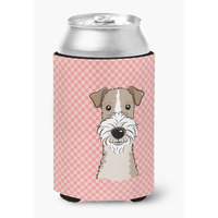 Checkerboard Pink Wire Haired Fox Terrier Can or Bottle Hugger BB1247CC