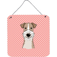 "Caroline's Treasures Checkerboard Pink Wire Haired Fox Terrier Wall or Door Hanging Prints, 6 x 6"""