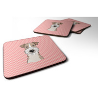 "Caroline's Treasures BB1247FC Checkerboard Pink Wire Haired Fox Terrier Foam Coaster (Set of 4), 3.5"" H x 3.5"" W, Multicolor"