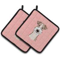"Caroline's Treasures Checkerboard Pink Wire Haired Fox Terrier Pair of Pot Holders BB1247PTHD, 7.5HX7.5W, Multicolor"
