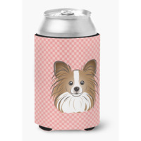 Checkerboard Pink Papillon Can or Bottle Hugger BB1248CC