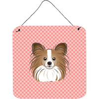 "Caroline's Treasures Checkerboard Pink Papillion Wall or Door Hanging Prints, 6 x 6"""