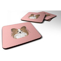 "Caroline's Treasures BB1248FC Checkerboard Pink Papillon Foam Coaster (Set of 4), 3.5"" H x 3.5"" W, Multicolor"