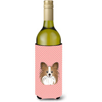 Checkerboard Pink Papillon Wine Bottle Beverage Insulator Hugger BB1248LITERK