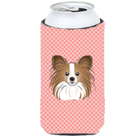 Checkerboard Pink Papillon Tall Boy Beverage Insulator Hugger BB1248TBC