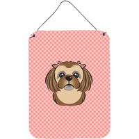 "Caroline's Treasures Checkerboard Pink Chocolate Brown Shih Tzu Wall or Door Hanging Prints, 16"" x 12"""