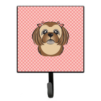"Caroline's Treasures BB1249SH4 Checkerboard Pink Chocolate Brown Shih Tzu Leash or Key Holder, Small, Multicolor"