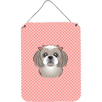 "Caroline's Treasures Checkerboard Pink Gray Silver Shih Tzu Wall or Door Hanging Prints, 16"" x 12"""