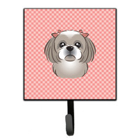 "Caroline's Treasures BB1250SH4 Checkerboard Pink Gray Silver Shih Tzu Leash or Key Holder, Small, Multicolor"
