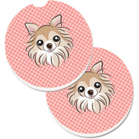 "Caroline's Treasures Checkerboard Pink Chihuahua Set of 2 Cup Holder Car Coasters BB1251CARC, 2.56, Multicolor"