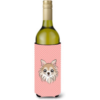 Checkerboard Pink Chihuahua Wine Bottle Beverage Insulator Hugger BB1251LITERK
