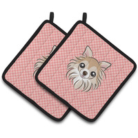 "Caroline's Treasures Checkerboard Pink Chihuahua Pair of Pot Holders BB1251PTHD, 7.5HX7.5W, Multicolor"