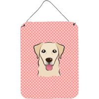 "Caroline's Treasures BB1252DS1216 Checkerboard Pink Golden Retriever Wall or Door Hanging Prints, 16"" x 12"""