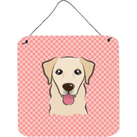 "Caroline's Treasures BB1252DS66 Checkerboard Pink Golden Retriever Wall or Door Hanging Prints, 6 x 6"""