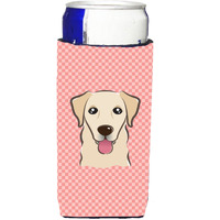 Checkerboard Pink Golden Retriever Ultra Beverage Insulators for slim cans