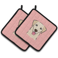 "Caroline's Treasures Checkerboard Pink Golden Retriever Pair of Pot Holders BB1252PTHD, 7.5HX7.5W, Multicolor"
