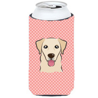 Checkerboard Pink Golden Retriever Tall Boy Beverage Insulator Hugger BB1252TBC