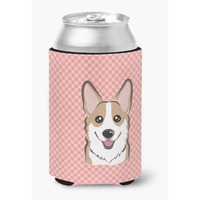 Checkerboard Pink Corgi Can or Bottle Hugger BB1253CC