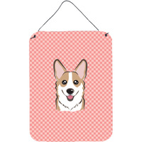 "Caroline's Treasures BB1253DS1216 Checkerboard Pink Corgi Wall or Door Hanging Prints, 16"" x 12"""