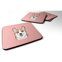 "Caroline's Treasures BB1253FC Checkerboard Pink Corgi Foam Coaster (Set of 4), 3.5"" H x 3.5"" W, Multicolor"