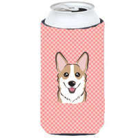 Checkerboard Pink Corgi Tall Boy Beverage Insulator Hugger BB1253TBC