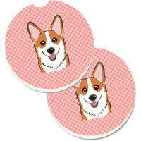 "Caroline's Treasures Checkerboard Pink Corgi Set of 2 Cup Holder Car Coasters BB1254CARC, 2.56, Multicolor"