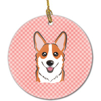 Checkerboard Pink Corgi Ceramic Ornament BB1254CO1