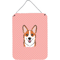 "Caroline's Treasures BB1254DS1216 Checkerboard Pink Corgi Wall or Door Hanging Prints, 16"" x 12"""
