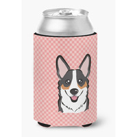 Checkerboard Pink Corgi Can or Bottle Hugger BB1255CC