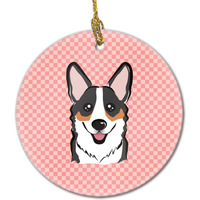 Checkerboard Pink Corgi Ceramic Ornament BB1255CO1