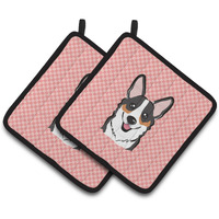 "Caroline's Treasures Checkerboard Pink Corgi Pair of Pot Holders BB1255PTHD, 7.5HX7.5W, Multicolor"