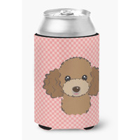 Checkerboard Pink Chocolate Brown Poodle Can or Bottle Hugger BB1256CC