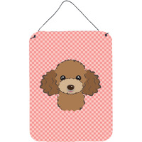 "Caroline's Treasures Checkerboard Pink Chocolate Brown Poodle Wall or Door Hanging Prints, 16"" x 12"""