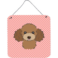 "Caroline's Treasures Checkerboard Pink Chocolate Brown Poodle Wall or Door Hanging Prints, 6 x 6"""