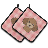 "Caroline's Treasures Checkerboard Pink Chocolate Brown Poodle Pair of Pot Holders BB1256PTHD, 7.5HX7.5W, Multicolor"