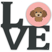 "Caroline's Treasures Checkerboard Pink Chocolate Brown Poodle Metal Artwork Love wall-decor, Multicolor"