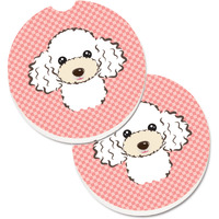 "Caroline's Treasures Checkerboard Pink White Poodle Set of 2 Cup Holder Car Coasters BB1257CARC, 2.56, Multicolor"