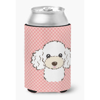 Checkerboard Pink White Poodle Can or Bottle Hugger BB1257CC