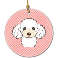 Checkerboard Pink White Poodle Ceramic Ornament BB1257CO1