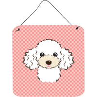 "Caroline's Treasures Checkerboard Pink White Poodle Wall or Door Hanging Prints, 6 x 6"""