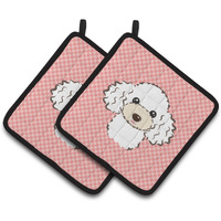 "Caroline's Treasures Checkerboard Pink White Poodle Pair of Pot Holders BB1257PTHD, 7.5HX7.5W, Multicolor"