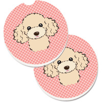 "Caroline's Treasures Checkerboard Pink Buff Poodle Set of 2 Cup Holder Car Coasters BB1258CARC, 2.56, Multicolor"