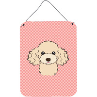 "Caroline's Treasures Checkerboard Pink Buff Poodle Wall or Door Hanging Prints, 16"" x 12"""