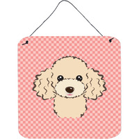 "Caroline's Treasures Checkerboard Pink Buff Poodle Wall or Door Hanging Prints, 6 x 6"""